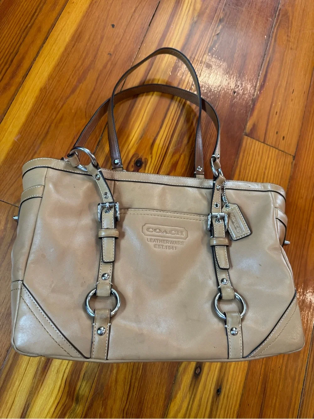 COACH Tan and Brown Leather-Trim Shoulder Tote